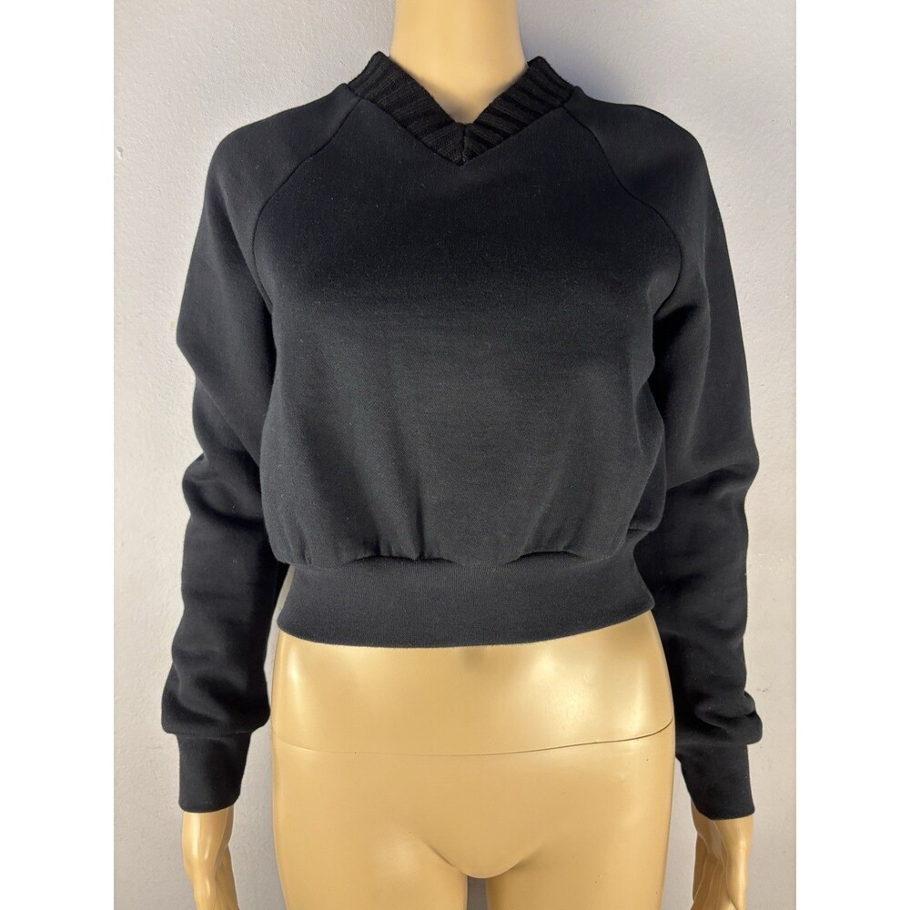 Alexander Wang Cropped Knit Sweater Women's Sz Small Long Sleeve Pullover Black